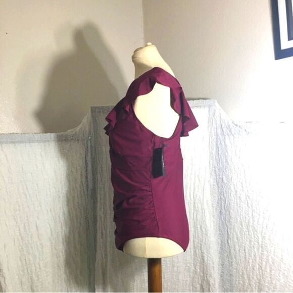 DACI NWT Ruffled Burgandy One Piece Swimsuit Size XL - Picture 4 of 7